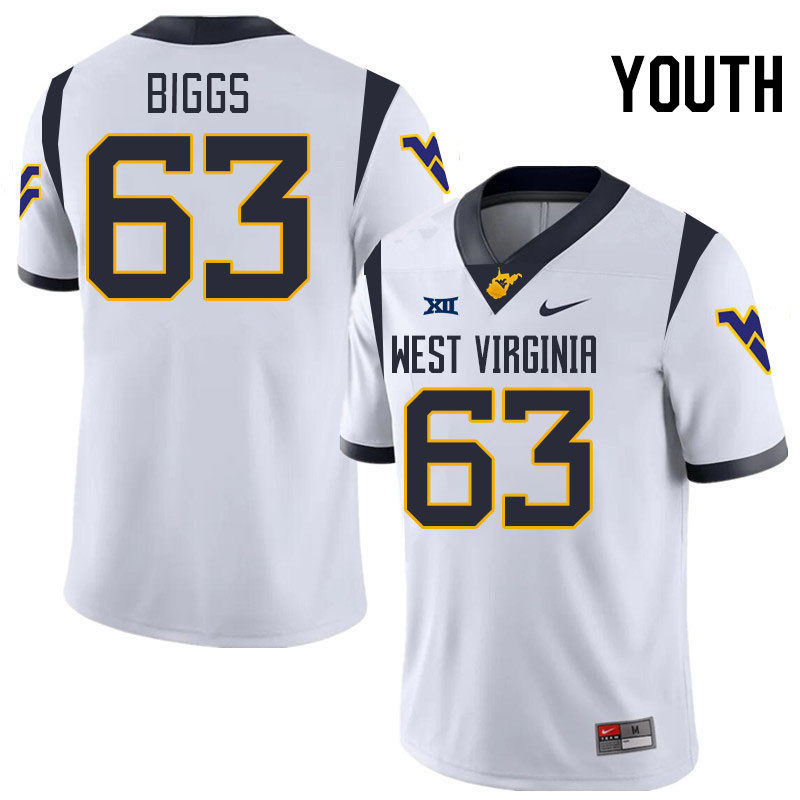 Youth #63 Bryce Biggs West Virginia Mountaineers College 2024 New Uniforms Football Jerseys Stitched